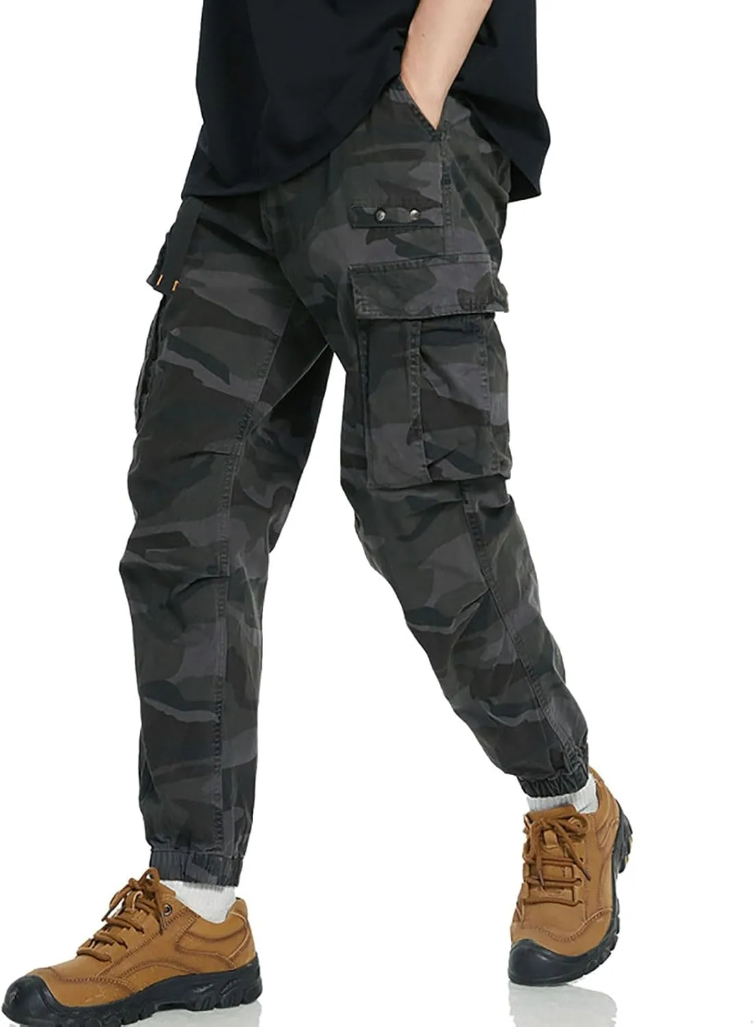 Camouflage Cargo Pants for Men Military Tactical Hiking Joggers Sweatpants with Pockets Drawstring Cinch Bottoms Pant