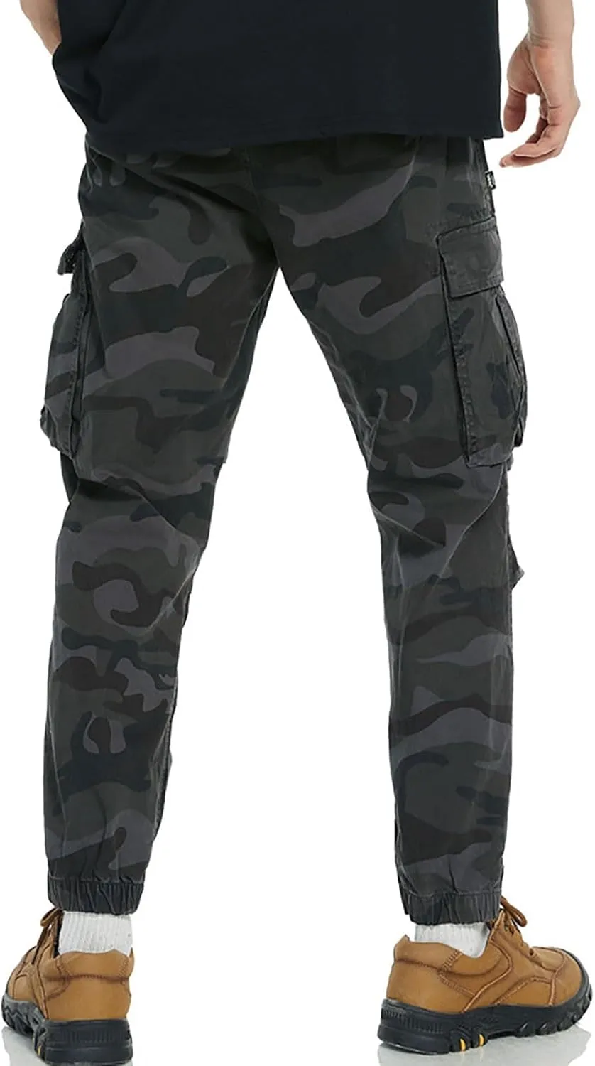 Camouflage Cargo Pants for Men Military Tactical Hiking Joggers Sweatpants with Pockets Drawstring Cinch Bottoms Pant