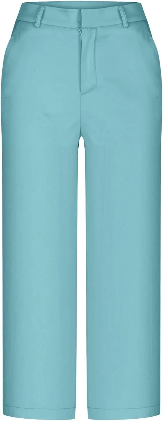 Capri Pants for Women Summer Cropped Pants Casual Business Pants Loose Comfy Work Pants Beach Trousers with Pockets