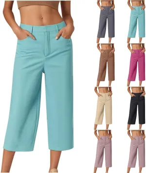 Capri Pants for Women Summer Cropped Pants Casual Business Pants Loose Comfy Work Pants Beach Trousers with Pockets