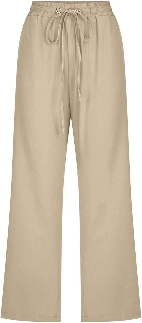 Capris Pants for Women Cotton Plus Size Linen Pants Wide Leg Capri Pants for Women Casual Summer Pants with Pockets