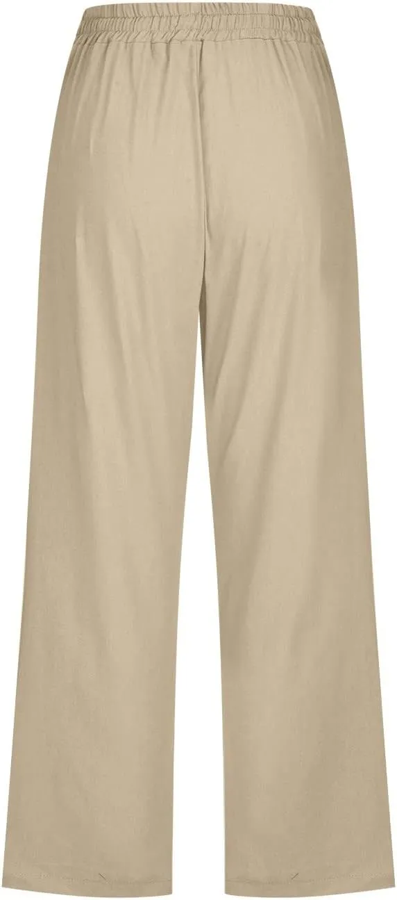 Capris Pants for Women Cotton Plus Size Linen Pants Wide Leg Capri Pants for Women Casual Summer Pants with Pockets