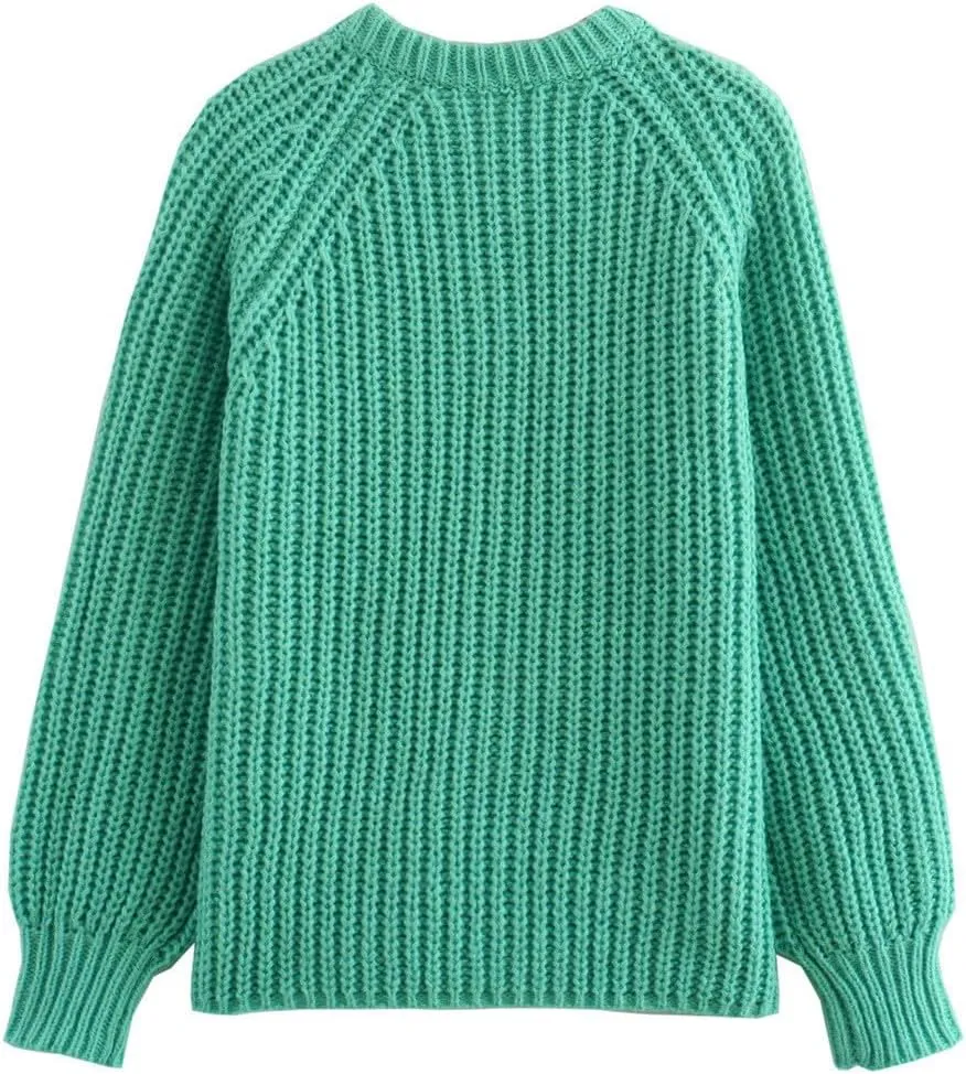 Cardigan Sweaters for Women Fall Crew Neck Loose Fit Open Front Cardigan Long Sleeve Button Chunky Knit Sweater