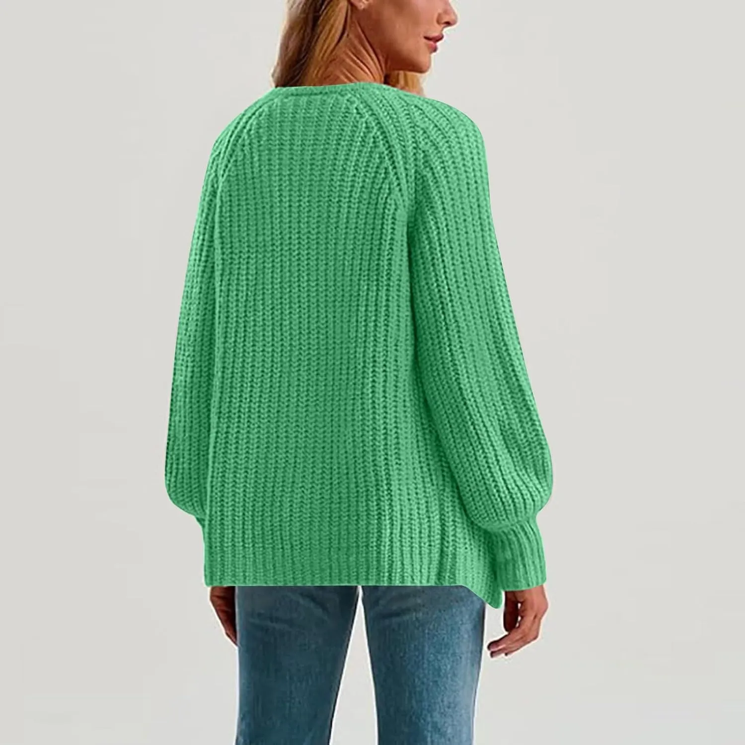 Cardigan Sweaters for Women Fall Crew Neck Loose Fit Open Front Cardigan Long Sleeve Button Chunky Knit Sweater