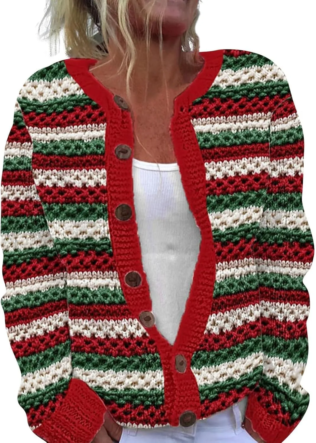 Cardigan Sweaters for Women Trendy Color Block Chunky Knit Open Front Cardigan Casual Button Down Long Sleeve Jacket