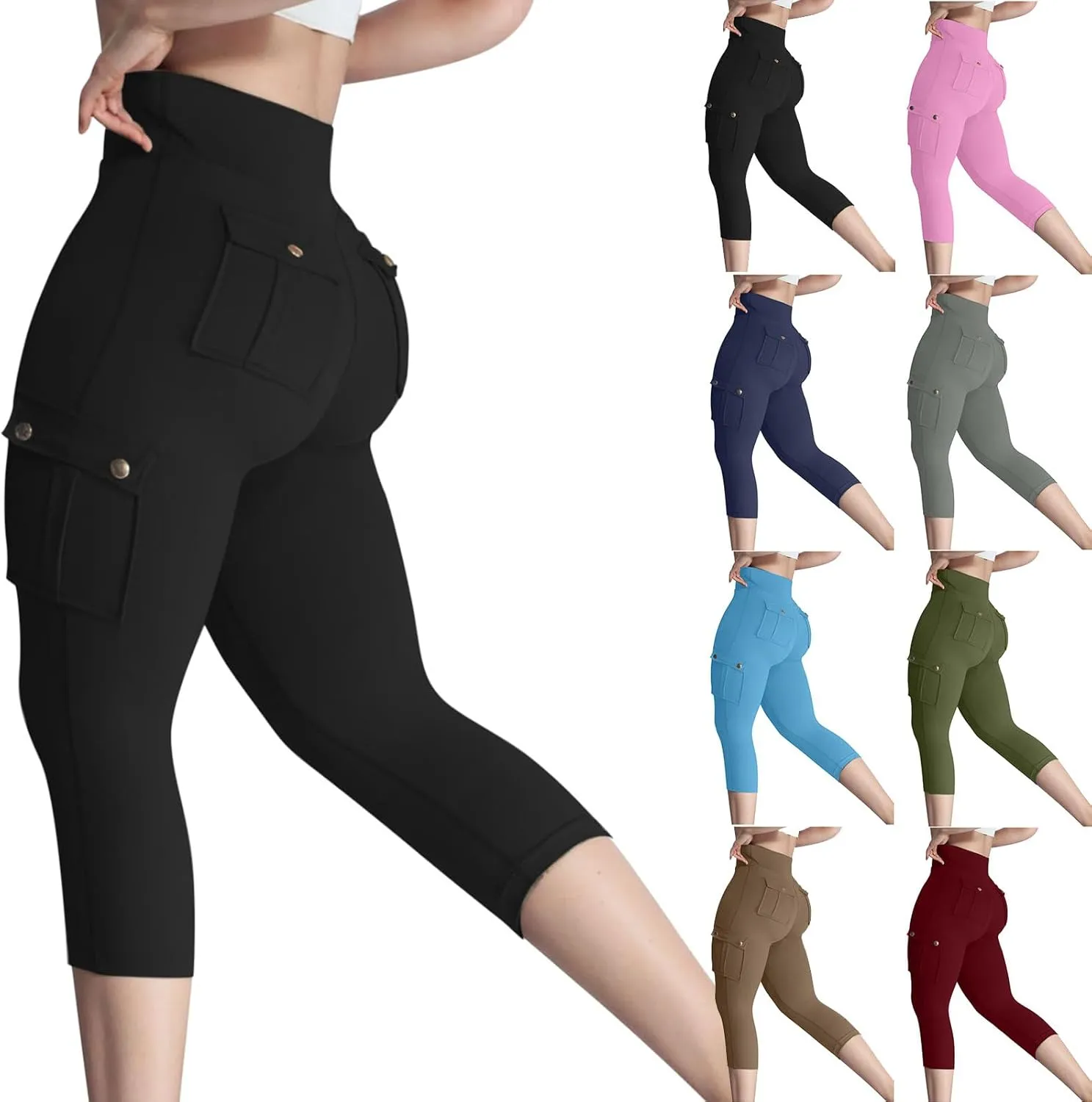 Cargo Leggings with Pockets for Women Plus Size High Waisted Tummy Control Leggings Scrunch Butt Lifting Yoga Pants