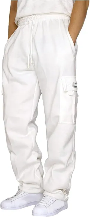 Cargo Pants for Men Elastic Waist Drawstring Pants Pull on High Waisted Track Pants Straight Leg Hiking Pants with Pockets