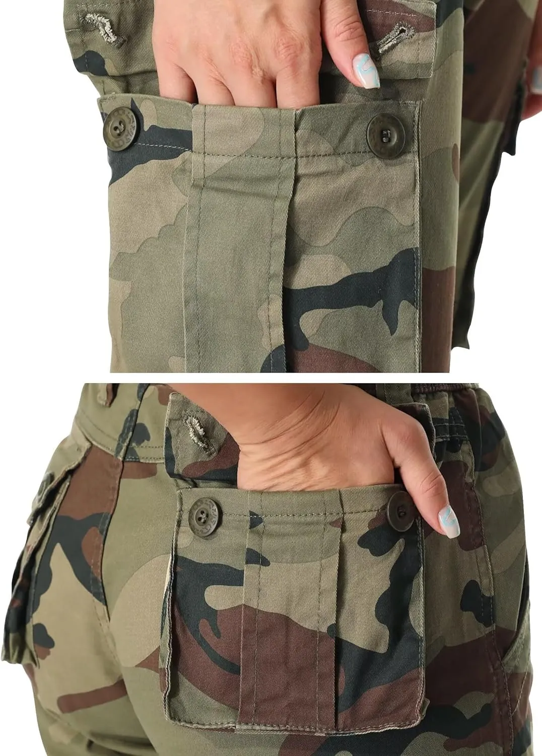 Cargo Pants Women, Camo Hiking Pants, Casual Y2K Parachute Pants with Zipper Pockets