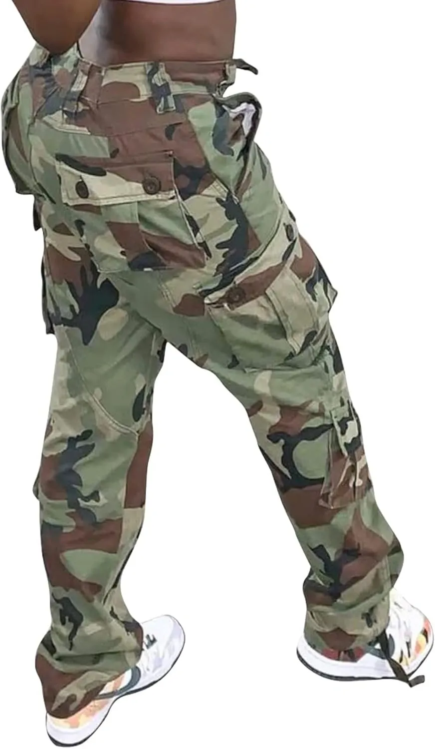 Cargo Pants Women, Camo Hiking Pants, Casual Y2K Parachute Pants with Zipper Pockets