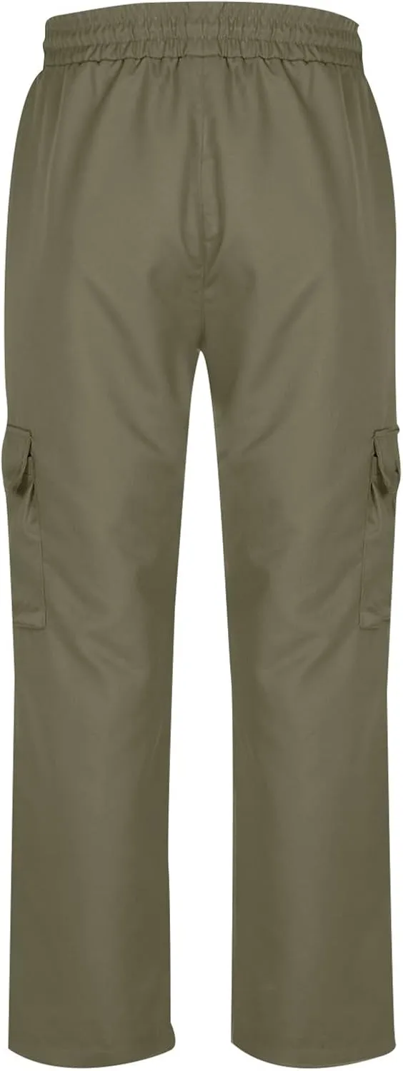 Cargo Work Pants for Men Elastic Waist Chino Pants Straight Leg Pants Drawstring Stretch Active Pants with Pockets