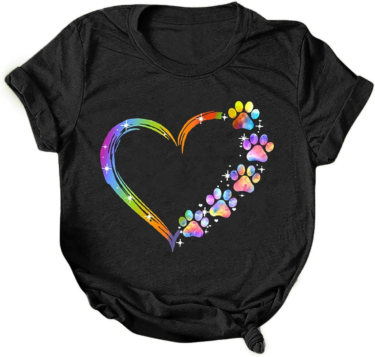 Ceboyel Women Love Heart Print Graphic Tees Short Sleeve Casual Blouses Crew Neck Cute T Shirts Trendy Ladies Clothes 2023