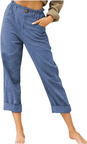 Ceboyel Women's Cotton Linen Capri Pants Crop Summer Pant Dressy Casual Capris Loose Fitting Trendy Beach Clothes 2023