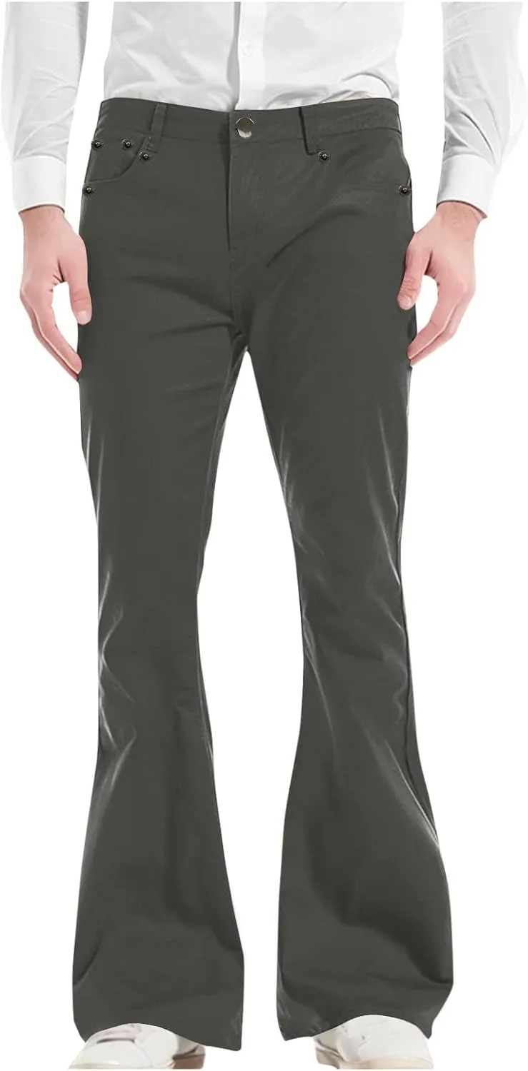 Chinos Pants Men Lightweight Soft Y2K Pants Baggy Solid Flare Pants Elastic Waist Casual Work Pants with Pockets