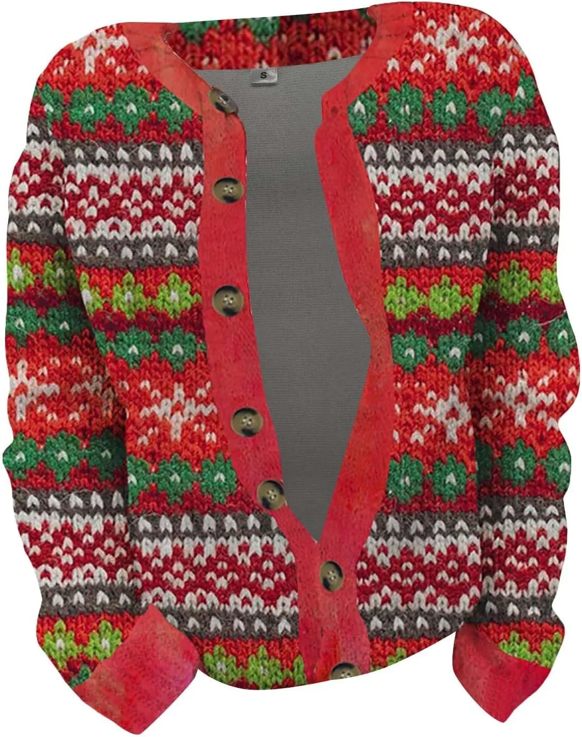 Christmas Sweater for Women Cute Xmas Floral Printed Cardigans Sweaters Open Front Button Down Casual Knitted Outerwear