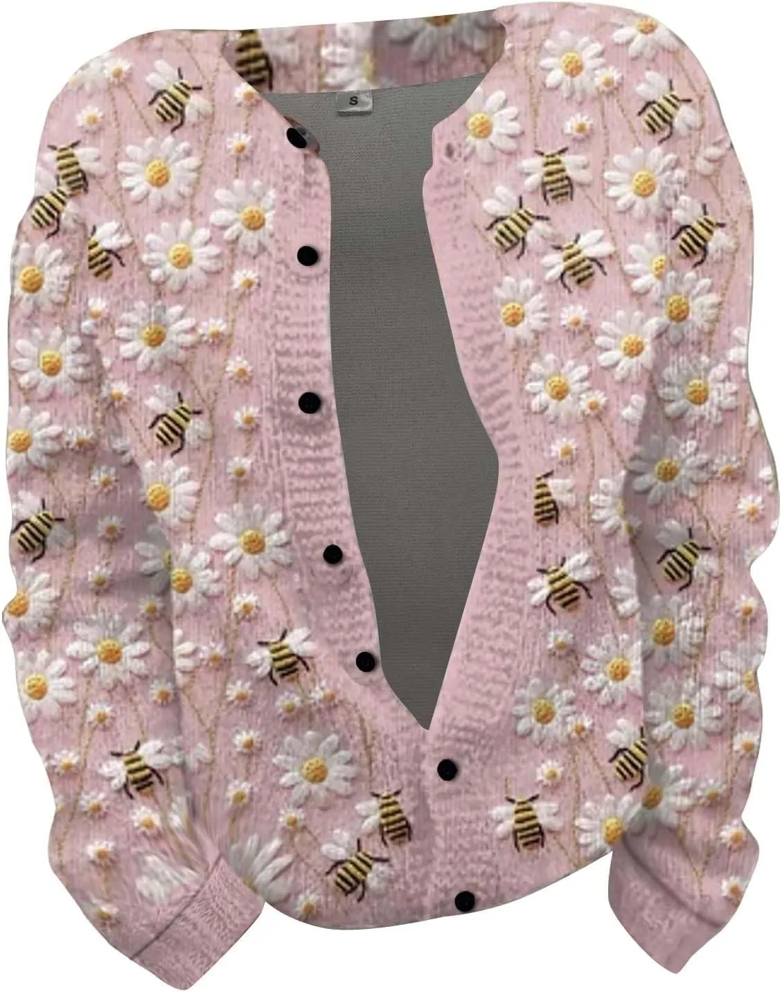 Christmas Sweater for Women Cute Xmas Floral Printed Cardigans Sweaters Open Front Button Down Casual Knitted Outerwear