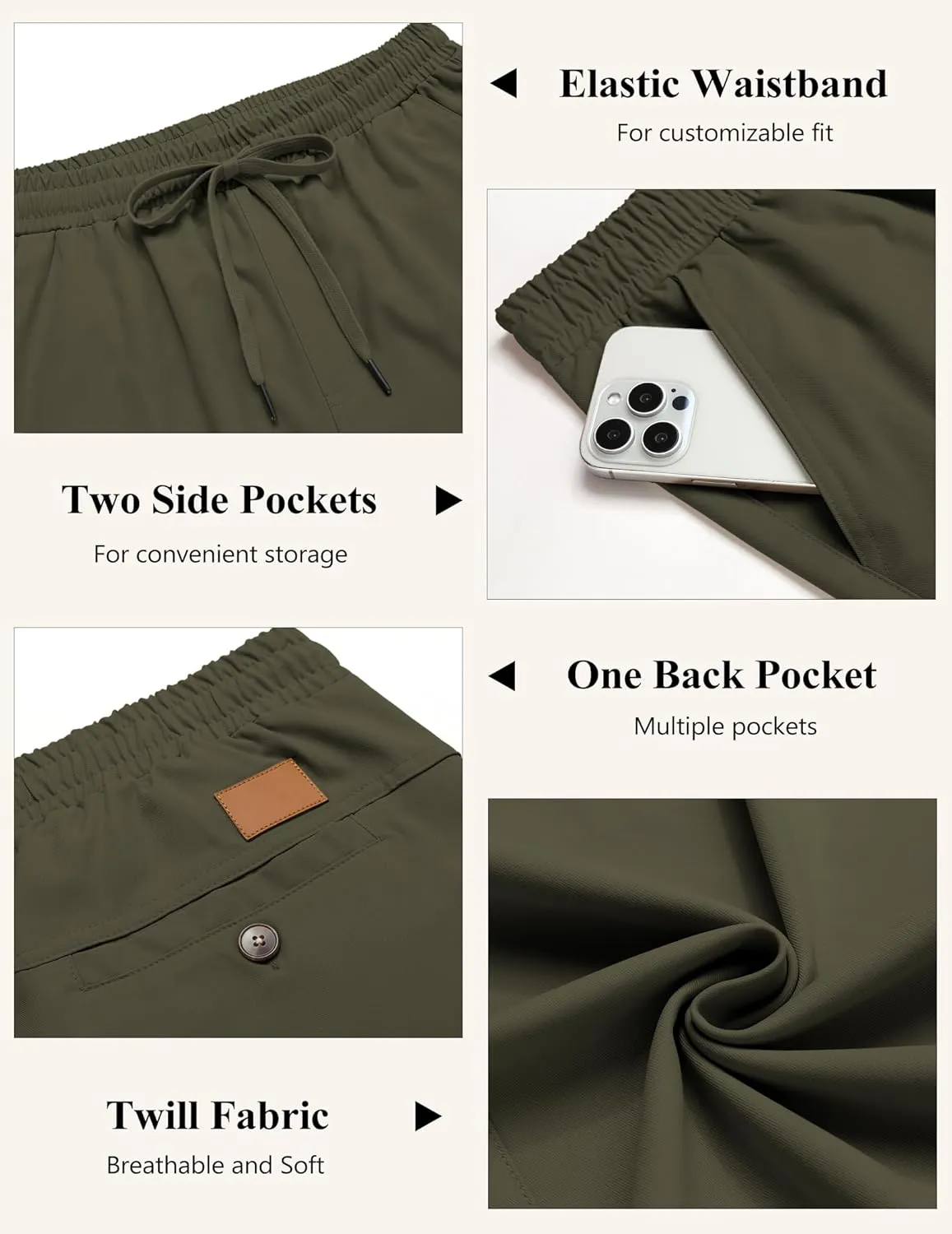 COOFANDY Mens Casual Pants Elastic Waist Chino Pants Lightweight Drawstring Pants with Pockets