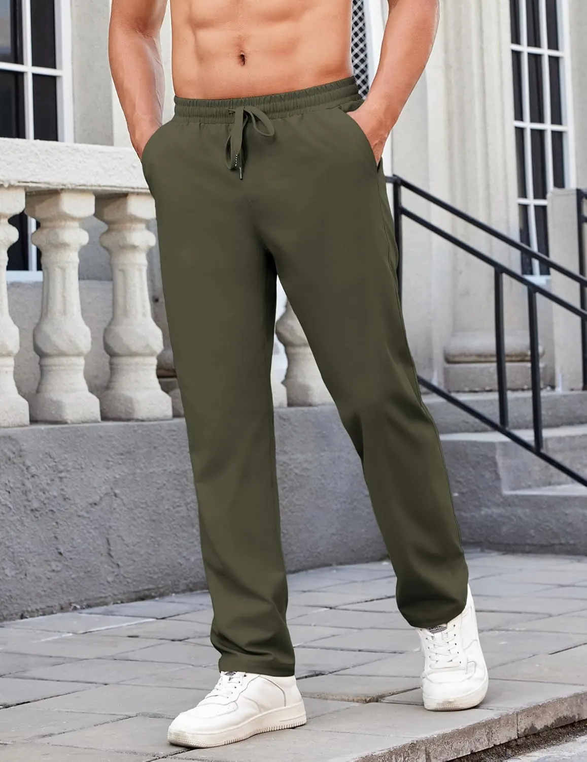 COOFANDY Mens Casual Pants Elastic Waist Chino Pants Lightweight Drawstring Pants with Pockets