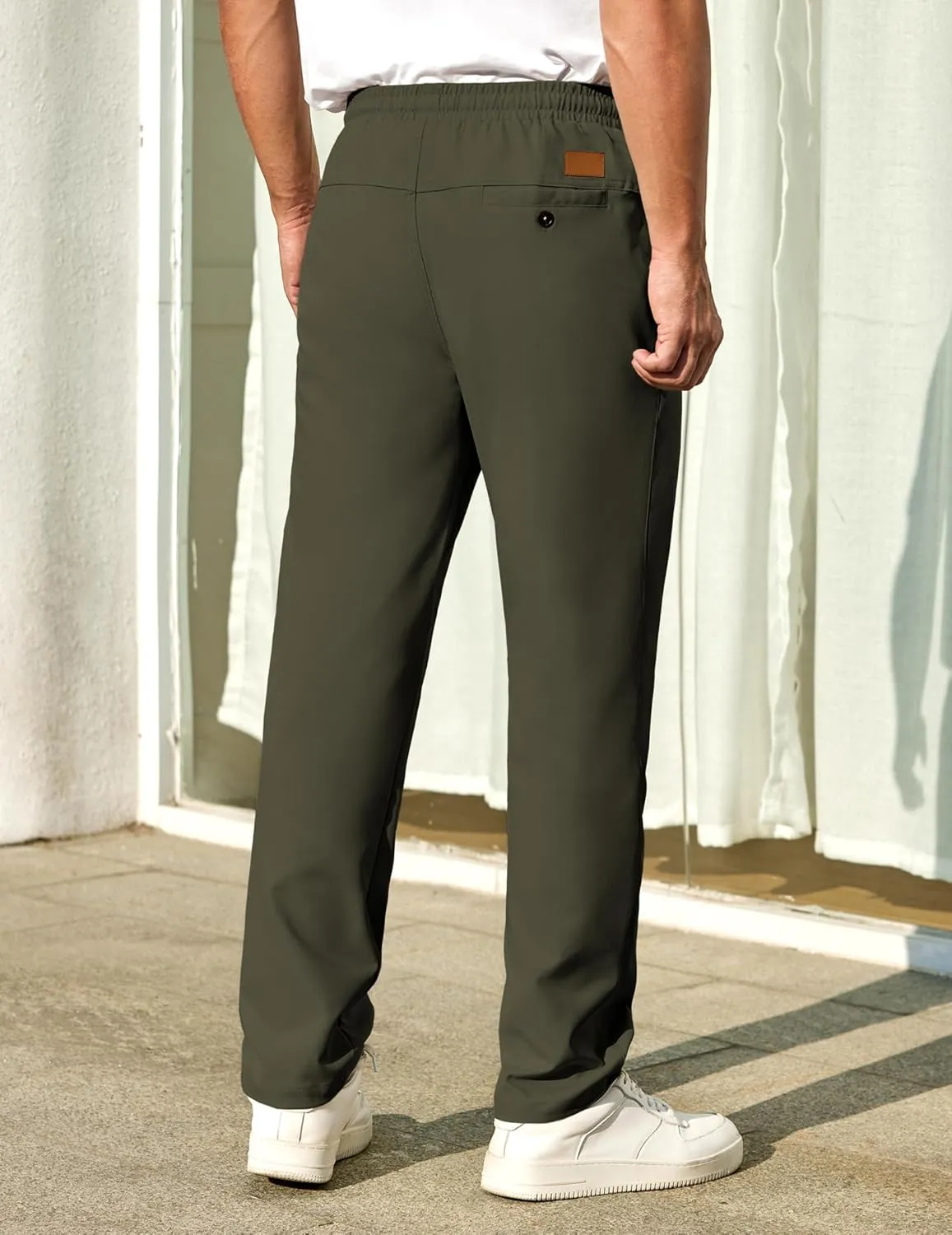 COOFANDY Mens Casual Pants Elastic Waist Chino Pants Lightweight Drawstring Pants with Pockets