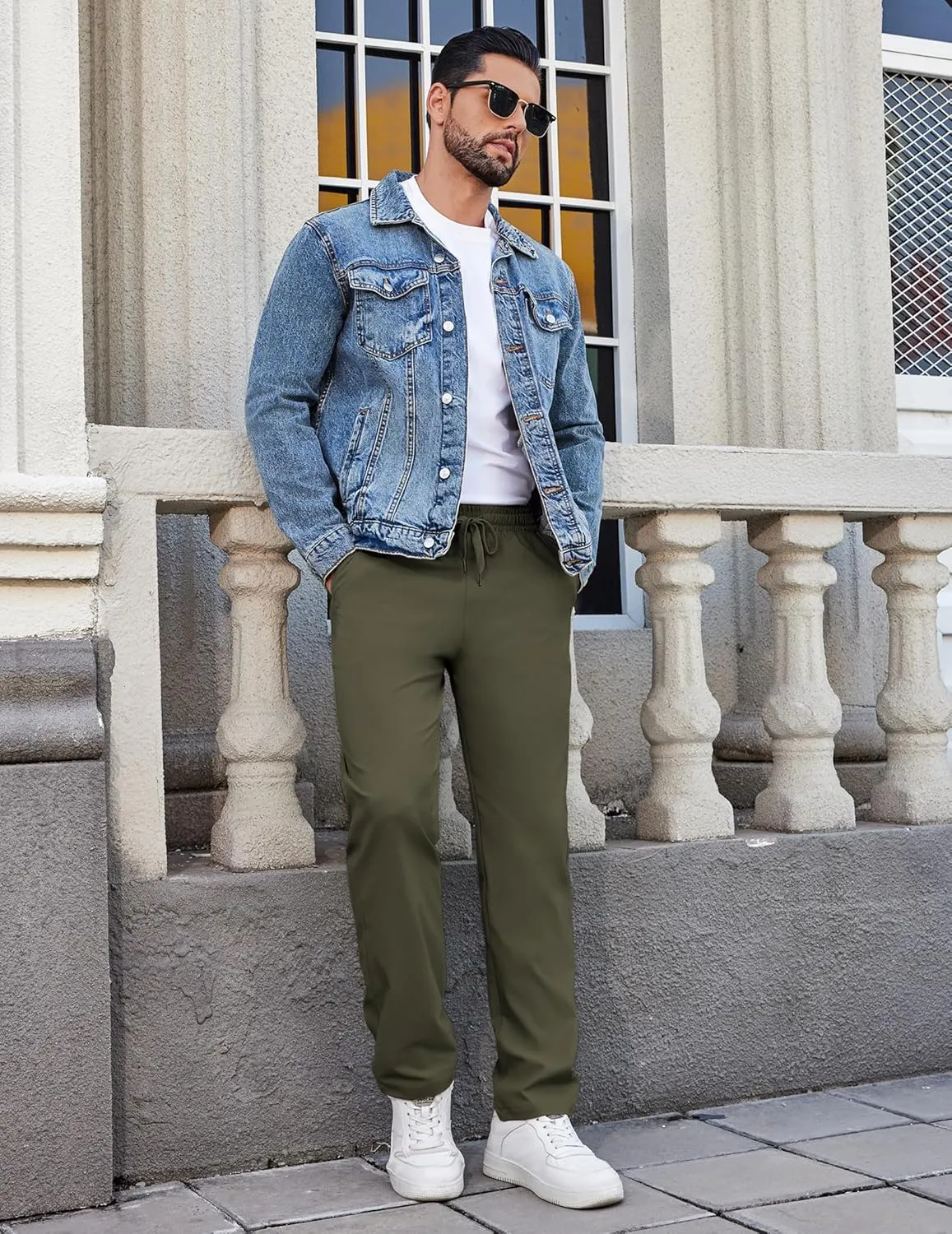 COOFANDY Mens Casual Pants Elastic Waist Chino Pants Lightweight Drawstring Pants with Pockets