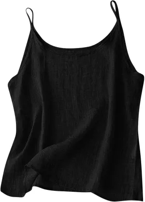 Cotton Linen Camisole Tops for Women Solid Spaghetti Strap Loose Fit Tank Top Summer 2025 Casual Sleeveless Shirts