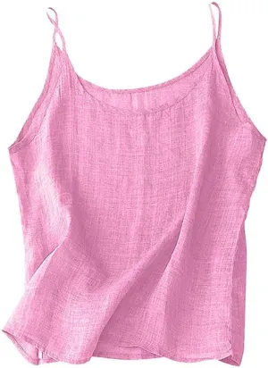 Cotton Linen Camisole Tops for Women Spaghetti Strap Loose Fit Tank Top Cami Summer Casual Sleeveless Gauze Shirts