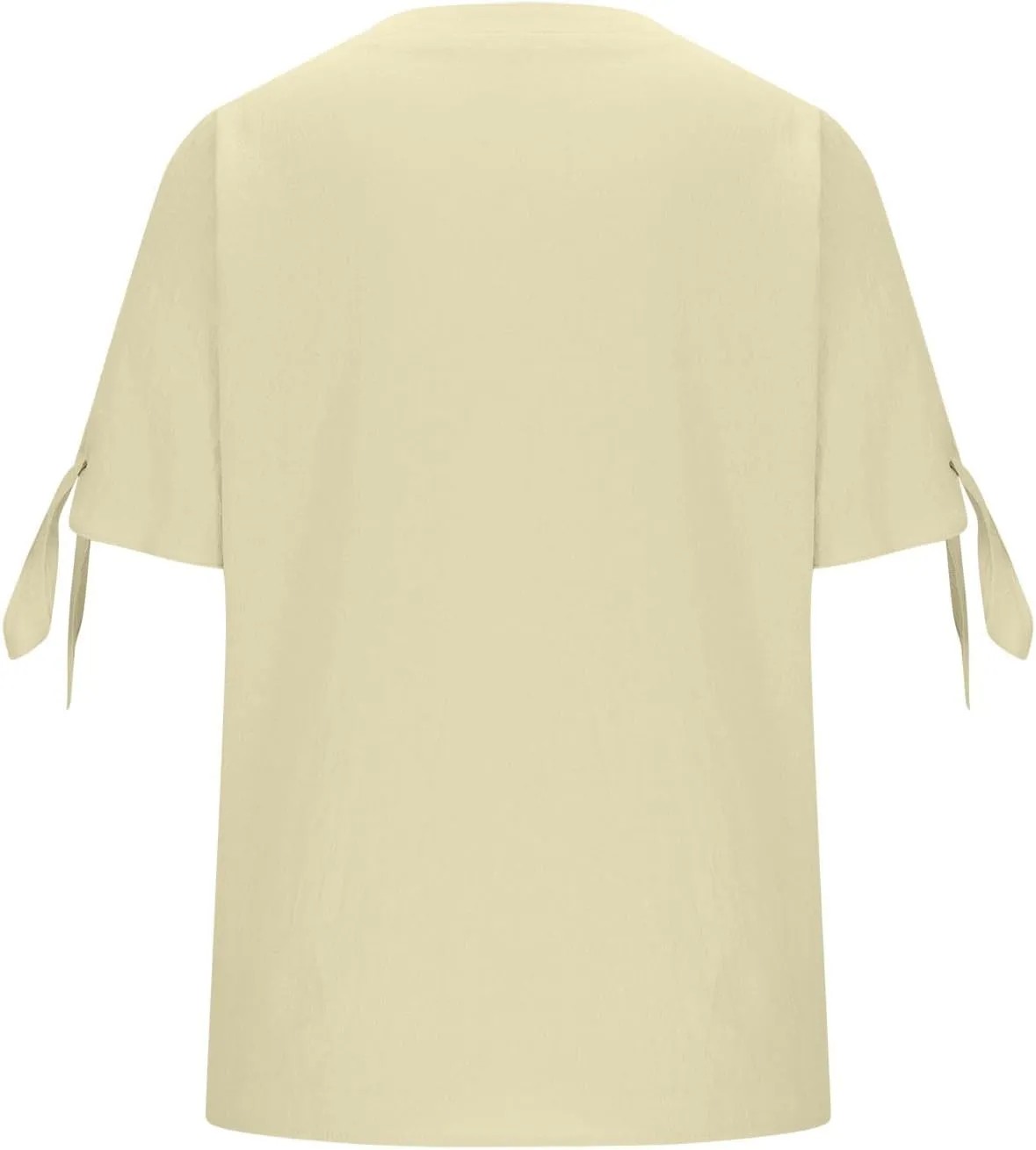 Cotton Linen Shirts for Women Cold Shoulder Knot Short Sleeve V Neck Tops Button Trendy Business Work Blouses