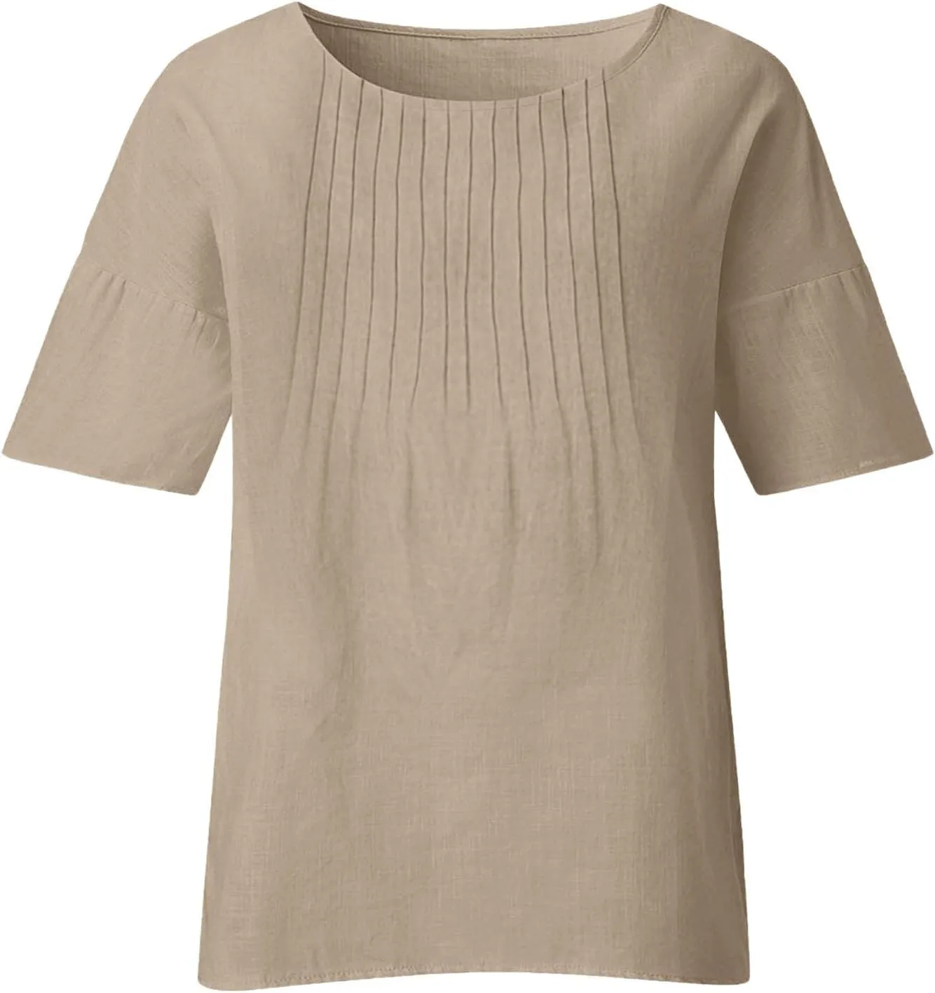 Cotton Linen Shirts for Women Loose Fit Ruffle Half Sleeve Summer Tunic Tops Side Split Dressy Tees Plus Size Blouse