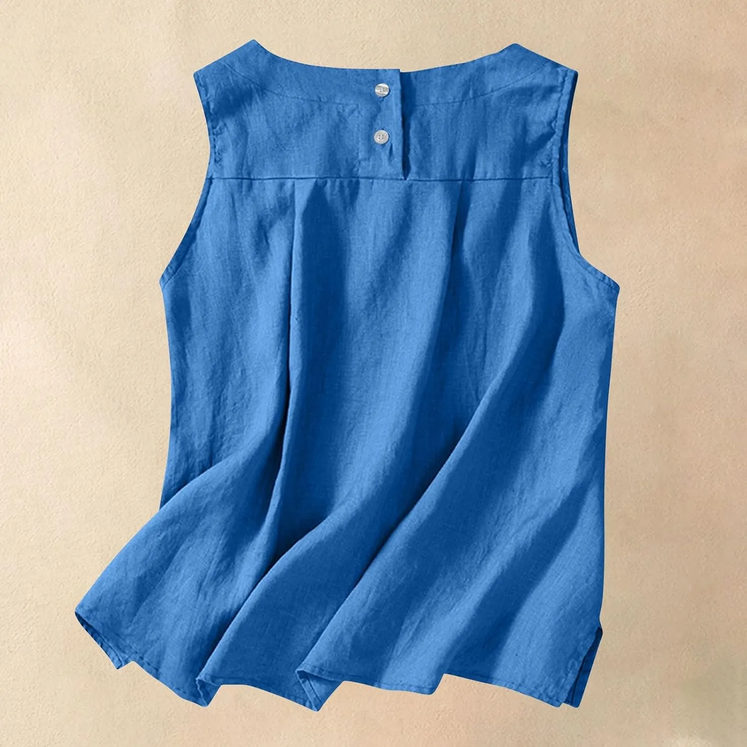 Cotton Linen Tank Tops for Women Summer Vacation Tops Loose Fit Sleeveless Round Neck Shirts Beach Tees Vests