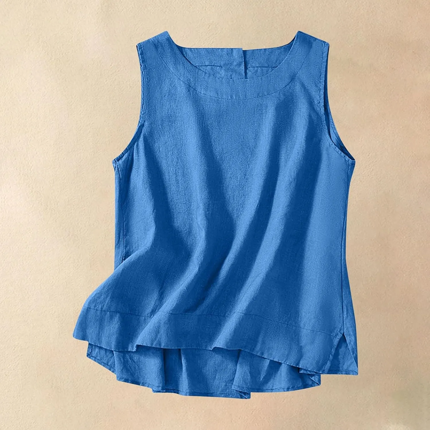 Cotton Linen Tank Tops for Women Summer Vacation Tops Loose Fit Sleeveless Round Neck Shirts Beach Tees Vests