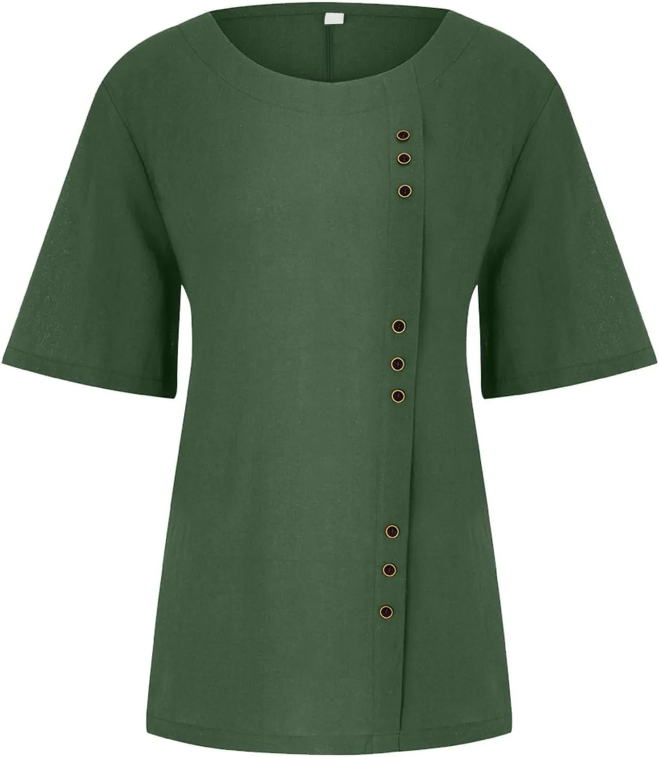 Cotton Linen Tops for Women 2025 Summer Casual Roll Up Short Sleeve T-Shirt Loose Fit Solid Color Tees Blouses