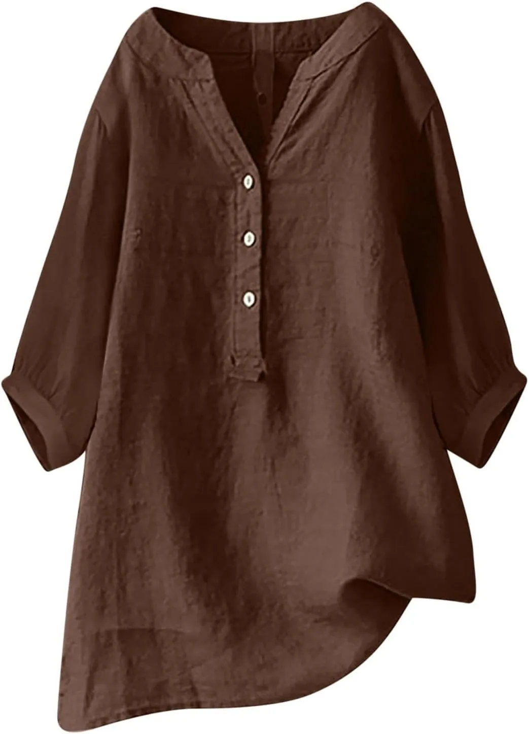 Cotton Linen Tops for Women Solid Color Medium Sleeve Collar Casual Women's Shirt Women's Shirt Womens Linen Tops