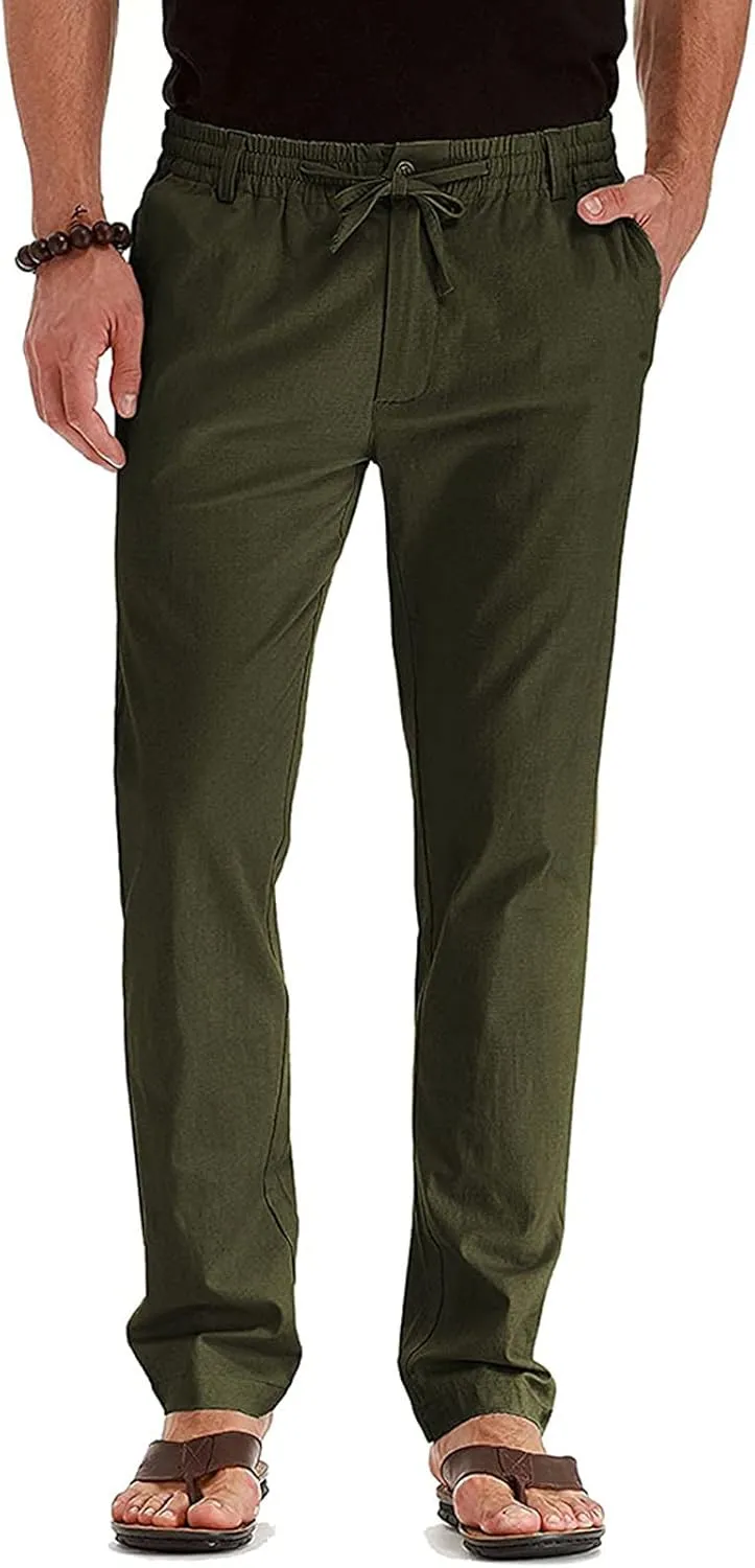 Cotton Men's Casual Elastic Waist Drawstring Straight Leg Comfortable Lounge Daily Summer Beachwear Relaxed Bottoms