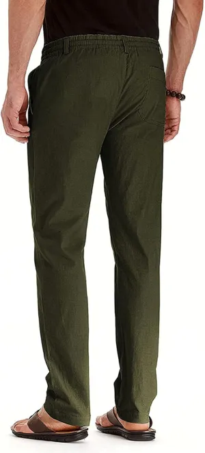 Cotton Men's Casual Elastic Waist Drawstring Straight Leg Comfortable Lounge Daily Summer Beachwear Relaxed Bottoms