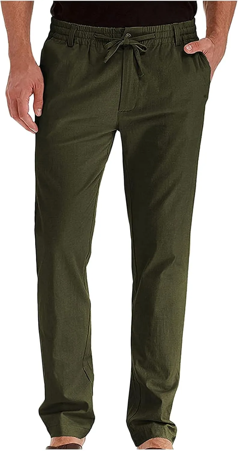 Cotton Men's Casual Elastic Waist Drawstring Straight Leg Comfortable Lounge Daily Summer Beachwear Relaxed Bottoms
