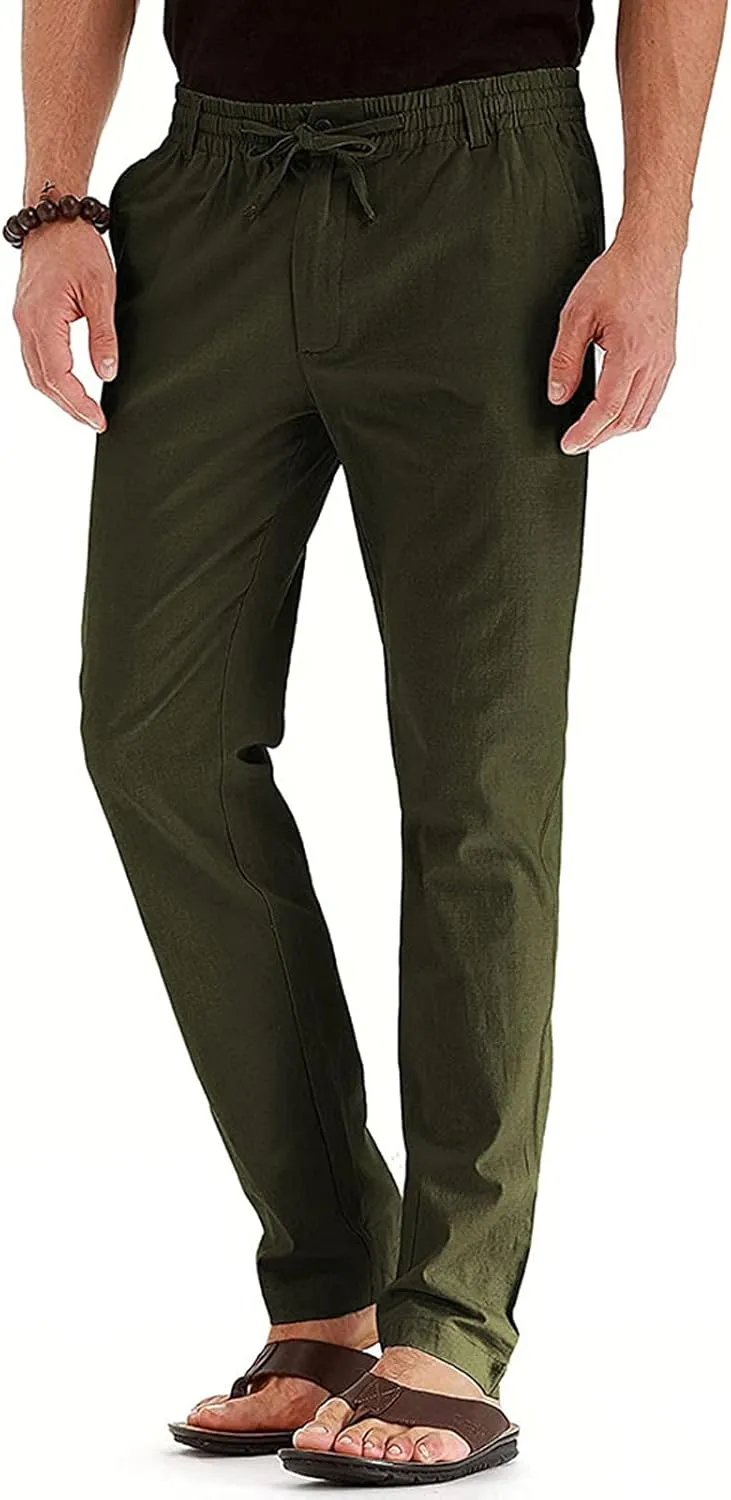 Cotton Men's Casual Elastic Waist Drawstring Straight Leg Comfortable Lounge Daily Summer Beachwear Relaxed Bottoms