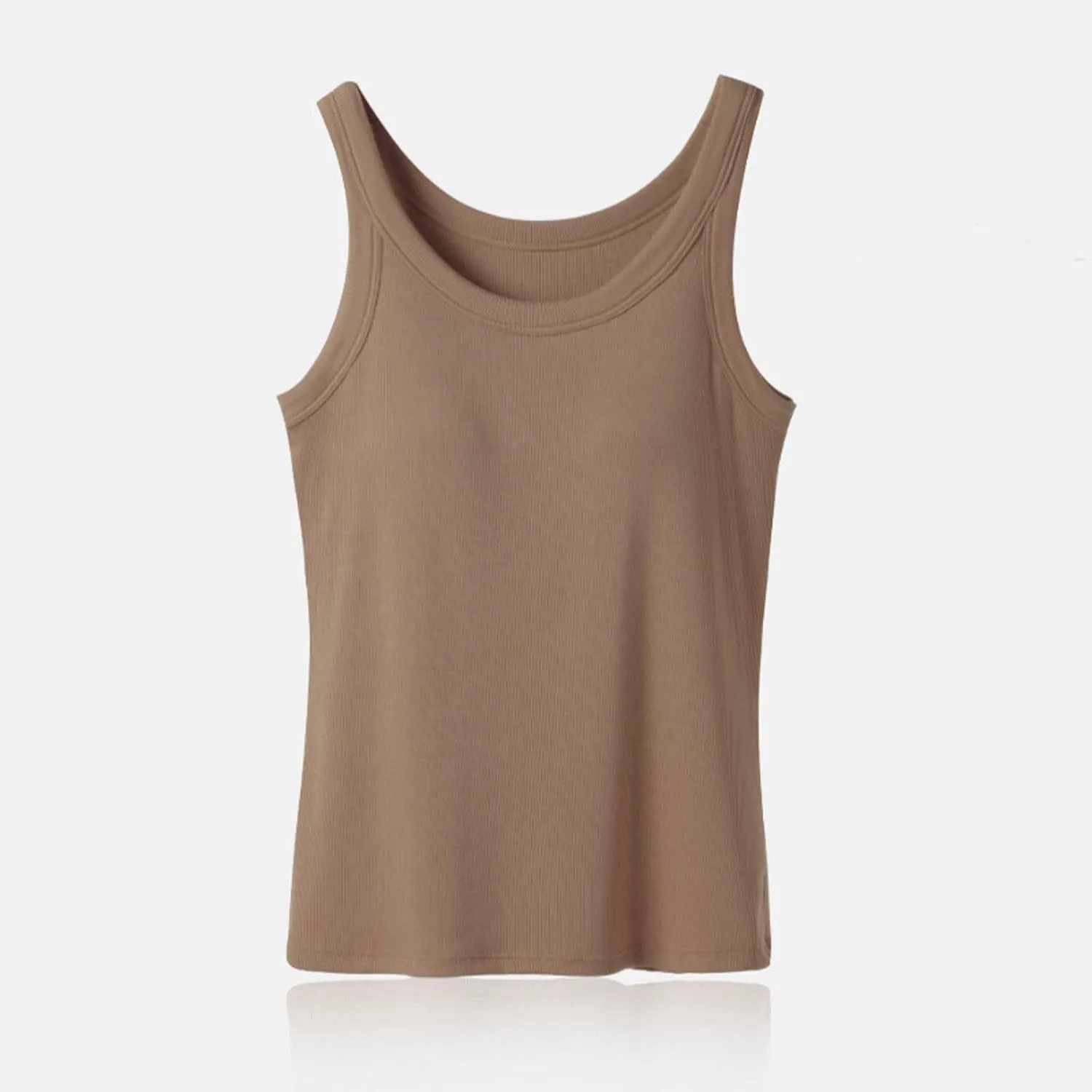 Cotton Tank Tops for Women Solid Color Sleeveless Crew Neck T Shirts Summer Casual Seamless Blouse with Built in Bra