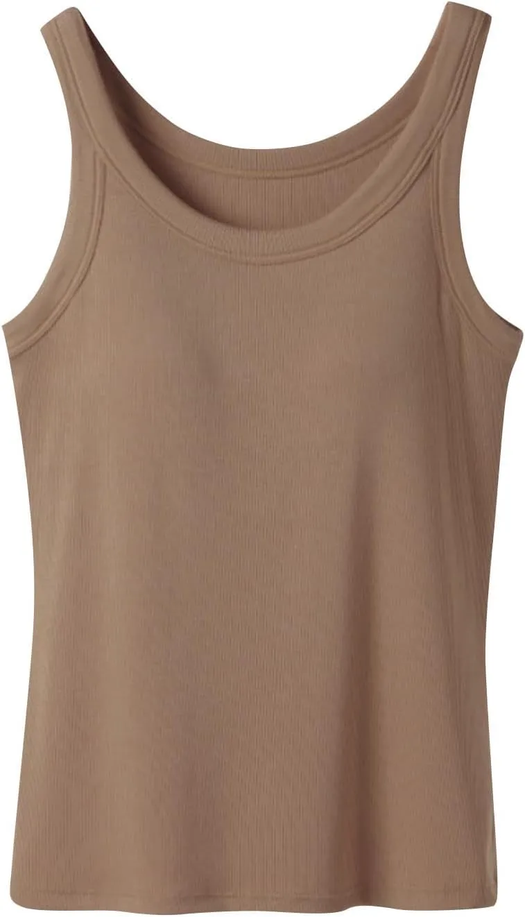Cotton Tank Tops for Women Solid Color Sleeveless Crew Neck T Shirts Summer Casual Seamless Blouse with Built in Bra