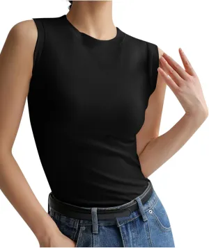 Cotton Tank Tops for Women Summer Sleeveless Crew Neck Solid Color Shirt Casual Basic Solid Color Slim Fitted Blouse