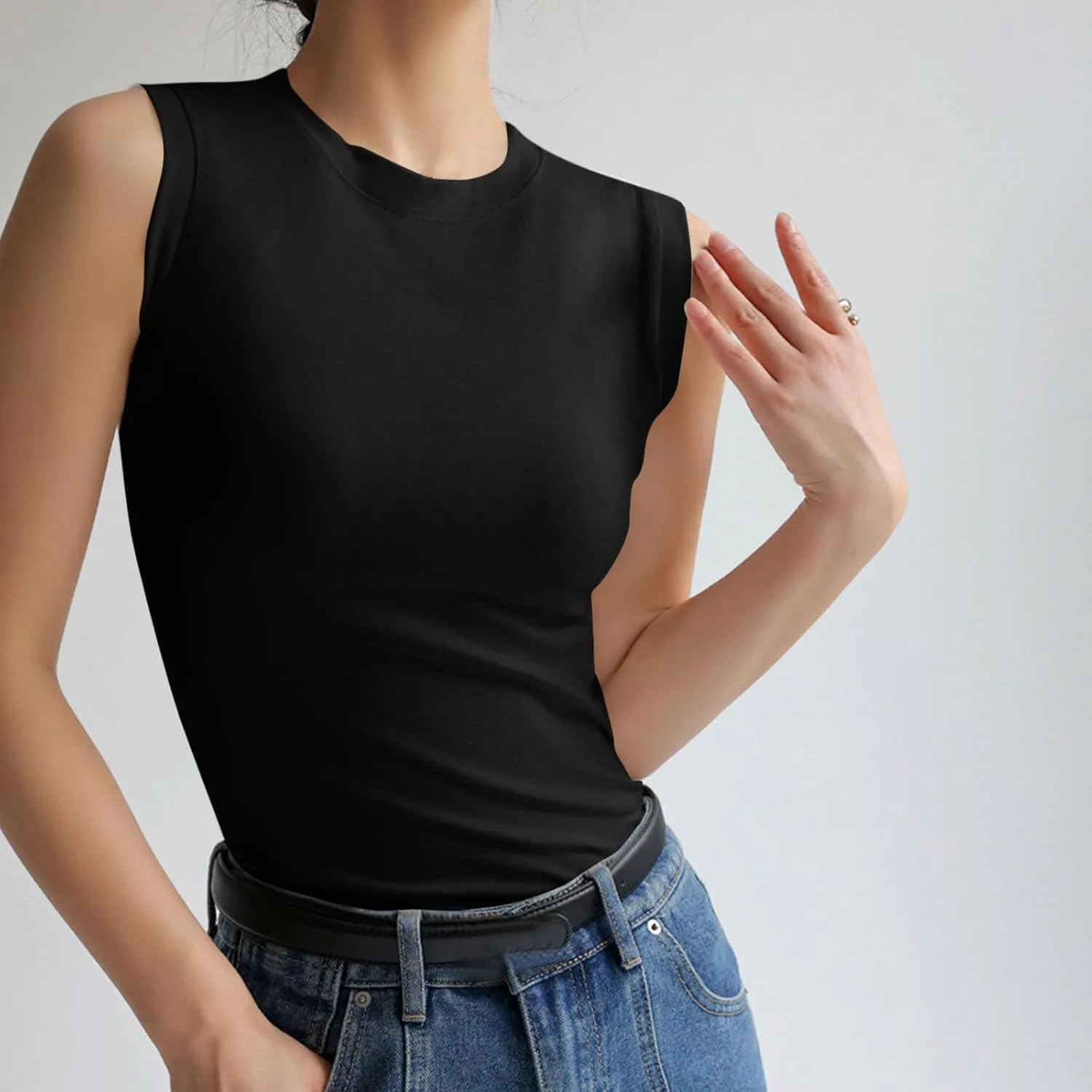 Cotton Tank Tops for Women Summer Sleeveless Crew Neck Solid Color Shirt Casual Basic Solid Color Slim Fitted Blouse