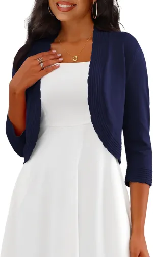 CPOKRTWSO Women's 3/4 Sleeve Cropped Cardigan Sweaters Open Front Bolero Shrugs for Women S-XL