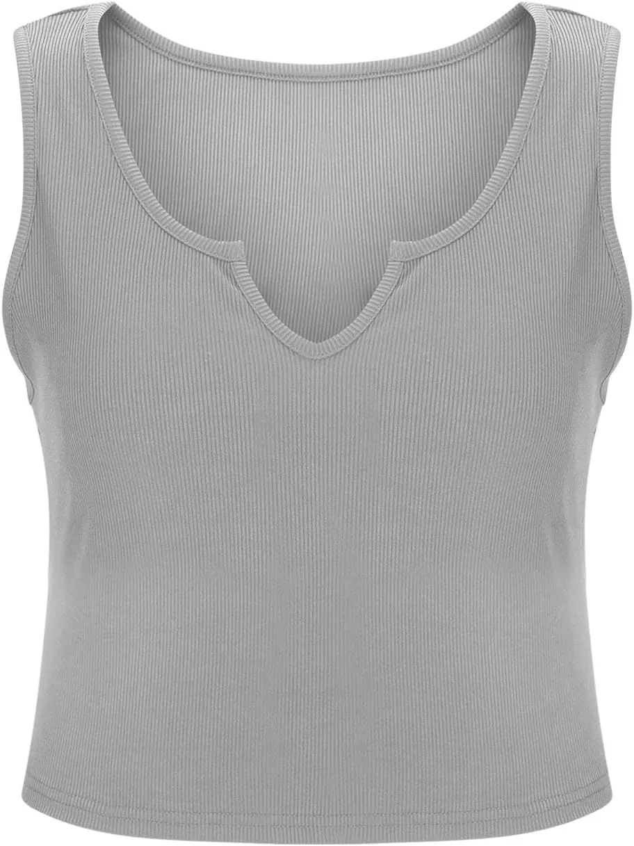 Cute Ribbed Crop Tank Tops Women Sexy V Neck Sleeveless Tee Shirts Summer Casual Slim Fit Yoga Workout Basic Tanks
