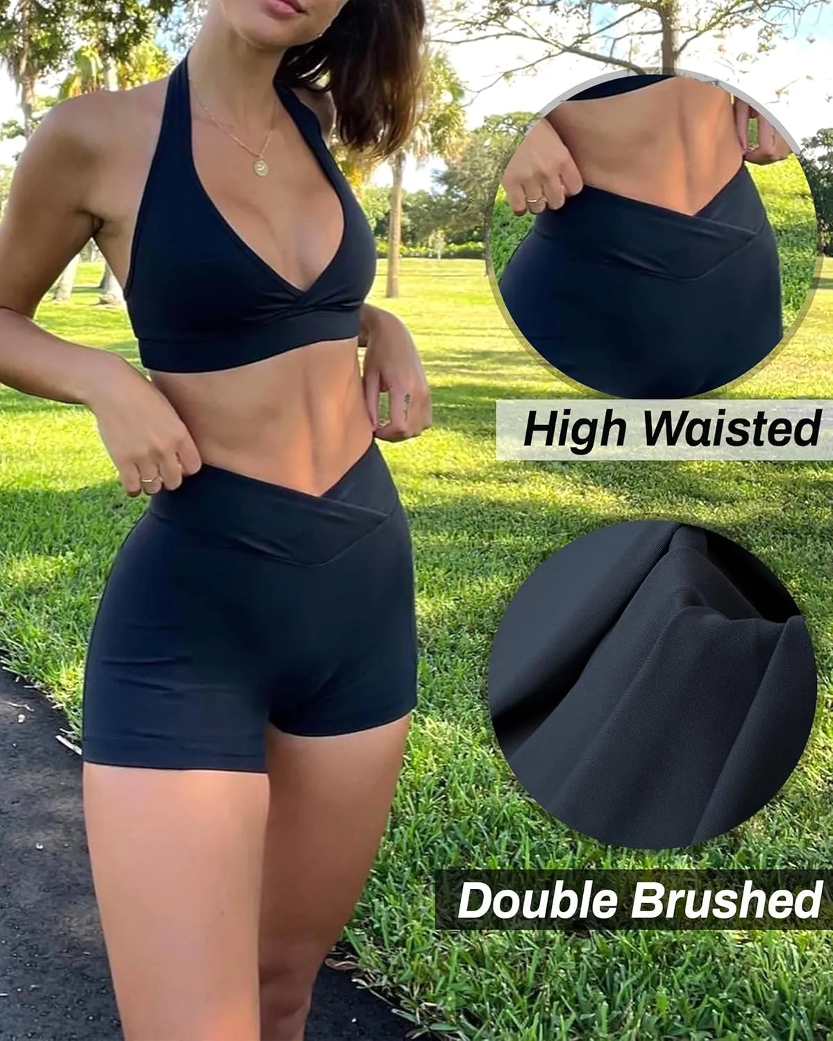 Danysu Women Pocket Shorts Cross High Waist Scrunch Butt Booty Workout Lifting Athletic Gym Bottoms