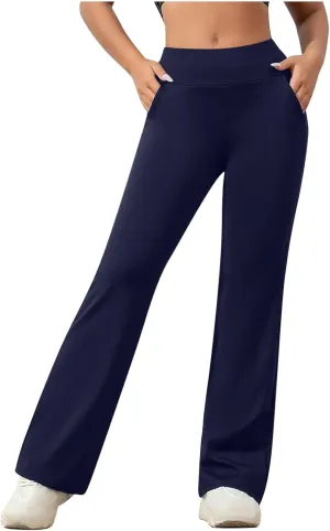 DDAPJ pyju Women's Yoga Dress Pants Bootcut Work Slacks Stretch Straight Leg Pants Trousers High Waisted Pants with Pockets