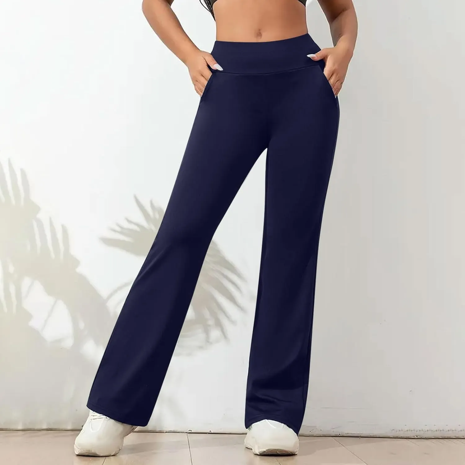 DDAPJ pyju Women's Yoga Dress Pants Bootcut Work Slacks Stretch Straight Leg Pants Trousers High Waisted Pants with Pockets