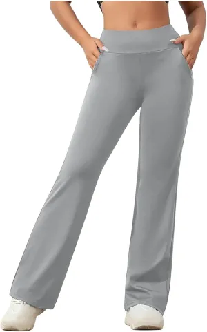DDAPJ pyju Women's Yoga Dress Pants Bootcut Work Slacks Stretch Straight Leg Pants Trousers High Waisted Pants with Pockets