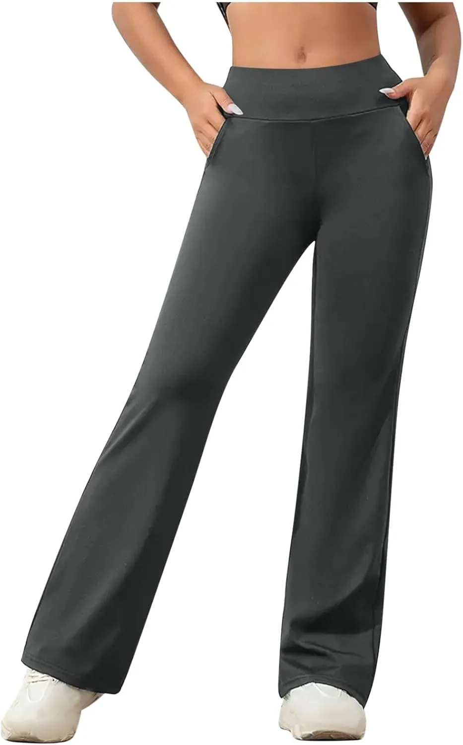 DDAPJ pyju Women's Yoga Dress Pants Bootcut Work Slacks Stretch Straight Leg Pants Trousers High Waisted Pants with Pockets