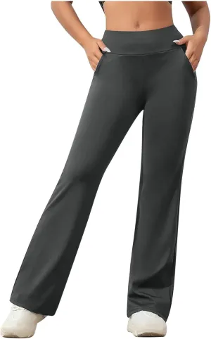 DDAPJ pyju Women's Yoga Dress Pants Bootcut Work Slacks Stretch Straight Leg Pants Trousers High Waisted Pants with Pockets