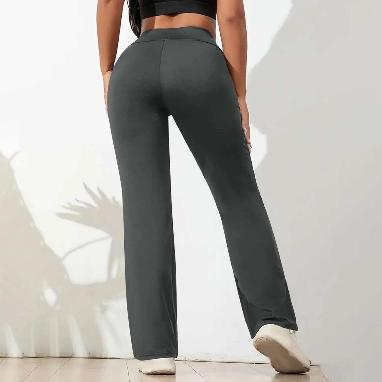 DDAPJ pyju Women's Yoga Dress Pants Bootcut Work Slacks Stretch Straight Leg Pants Trousers High Waisted Pants with Pockets