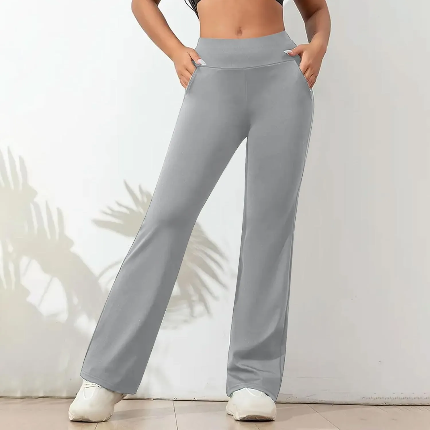 DDAPJ pyju Women's Yoga Dress Pants Bootcut Work Slacks Stretch Straight Leg Pants Trousers High Waisted Pants with Pockets