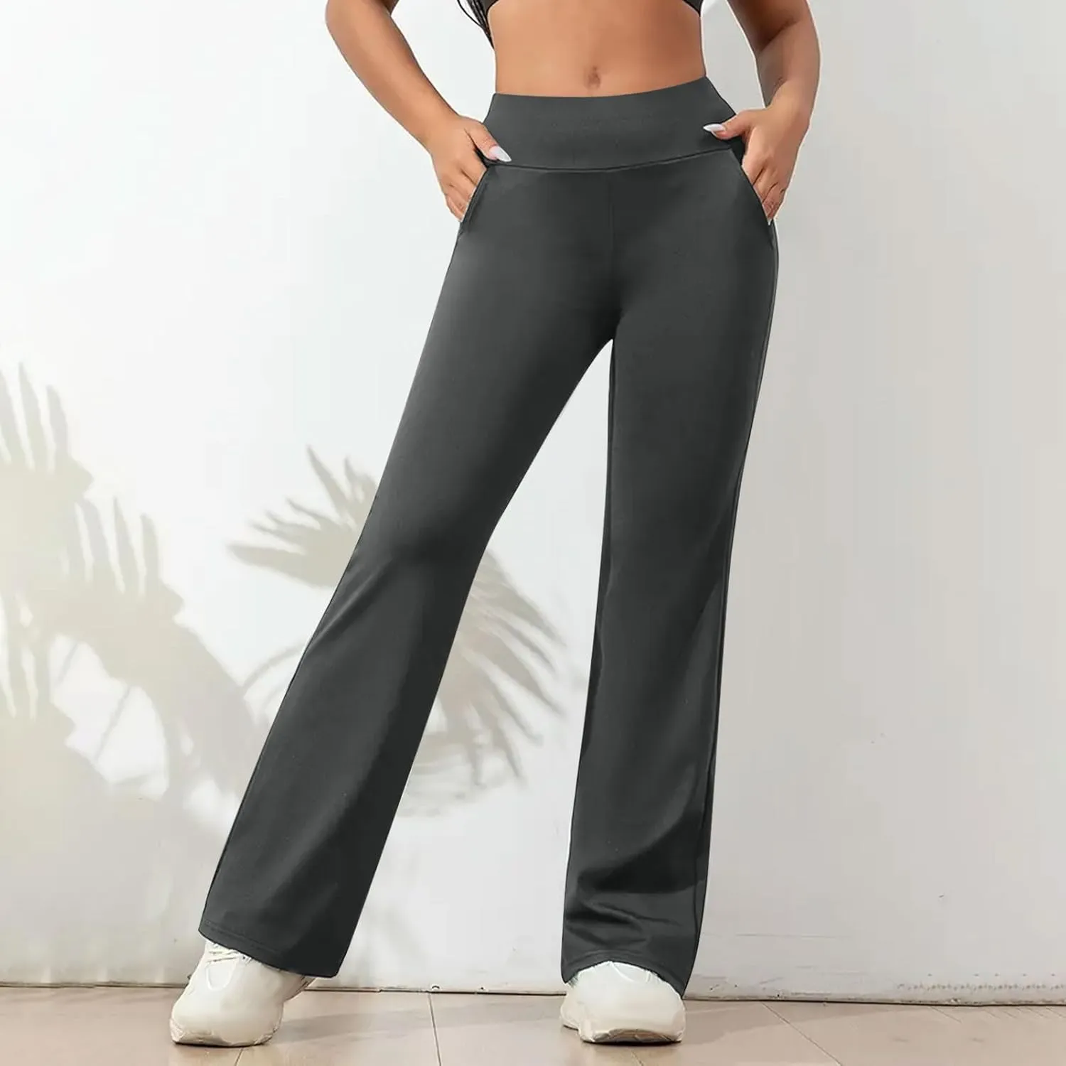 DDAPJ pyju Women's Yoga Dress Pants Bootcut Work Slacks Stretch Straight Leg Pants Trousers High Waisted Pants with Pockets